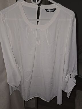 Allegra K White Round-Neck Pleated Women's Blouse